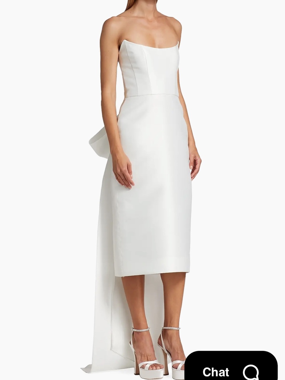 Amsale’s Mikado  White Midi Dress with removable Back Bow size 0